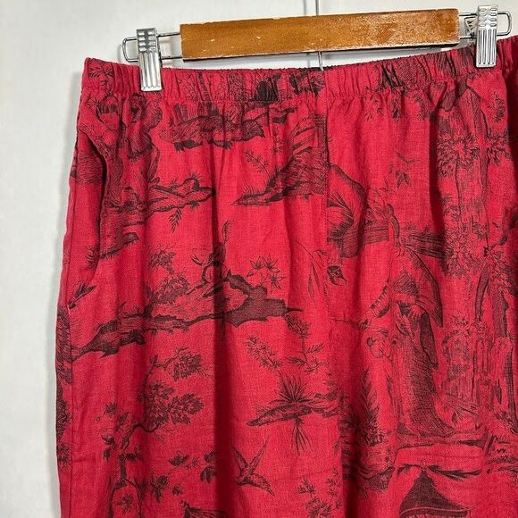 Kleen Womens Linen Wide Leg Pants L Red Asian Inspired Crop Pull On Lagenlook - Picture 5 of 8